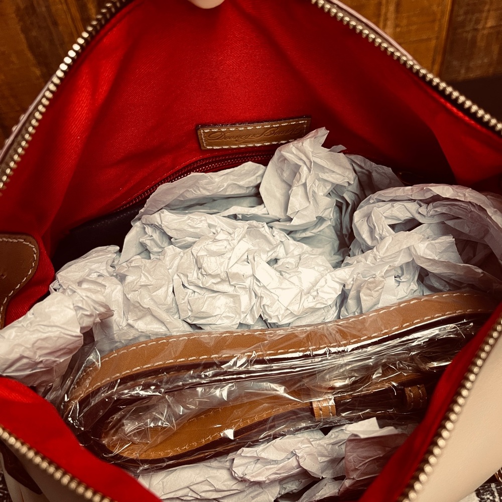 Exclusive Dooney & Bourke Smooth Leather Satchel - Taupe - Picture 6 of 10
